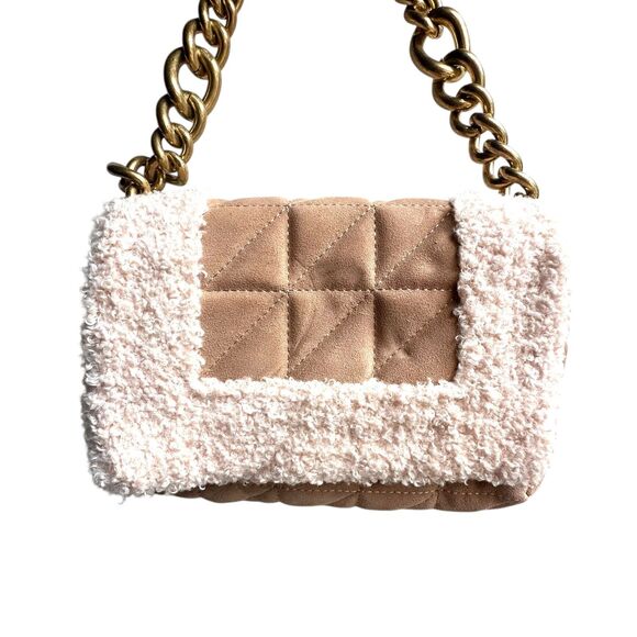 ZARA Quilted Shearling‎ Shoulder Bag Tan - Picture 4 of 8